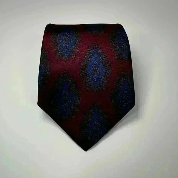 Christian Dior Burgundy Wine Color Blue Patterns Tie - Picture 1 of 3